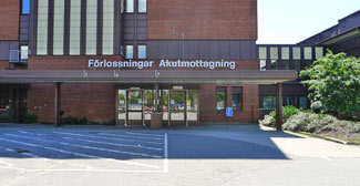 Ingången till förlossningsavdelningen på Blekingesjukhuset i Karlskrona. Samma hus som akutmottagningen.