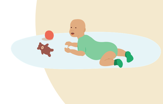 Illustration av det lilla barnet som leker på golvet. 