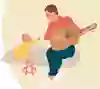 Ilustration med barnet och en vuxen som spelar gitarr. 