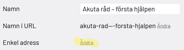 Bild på var man klickar Ändra enkel adress