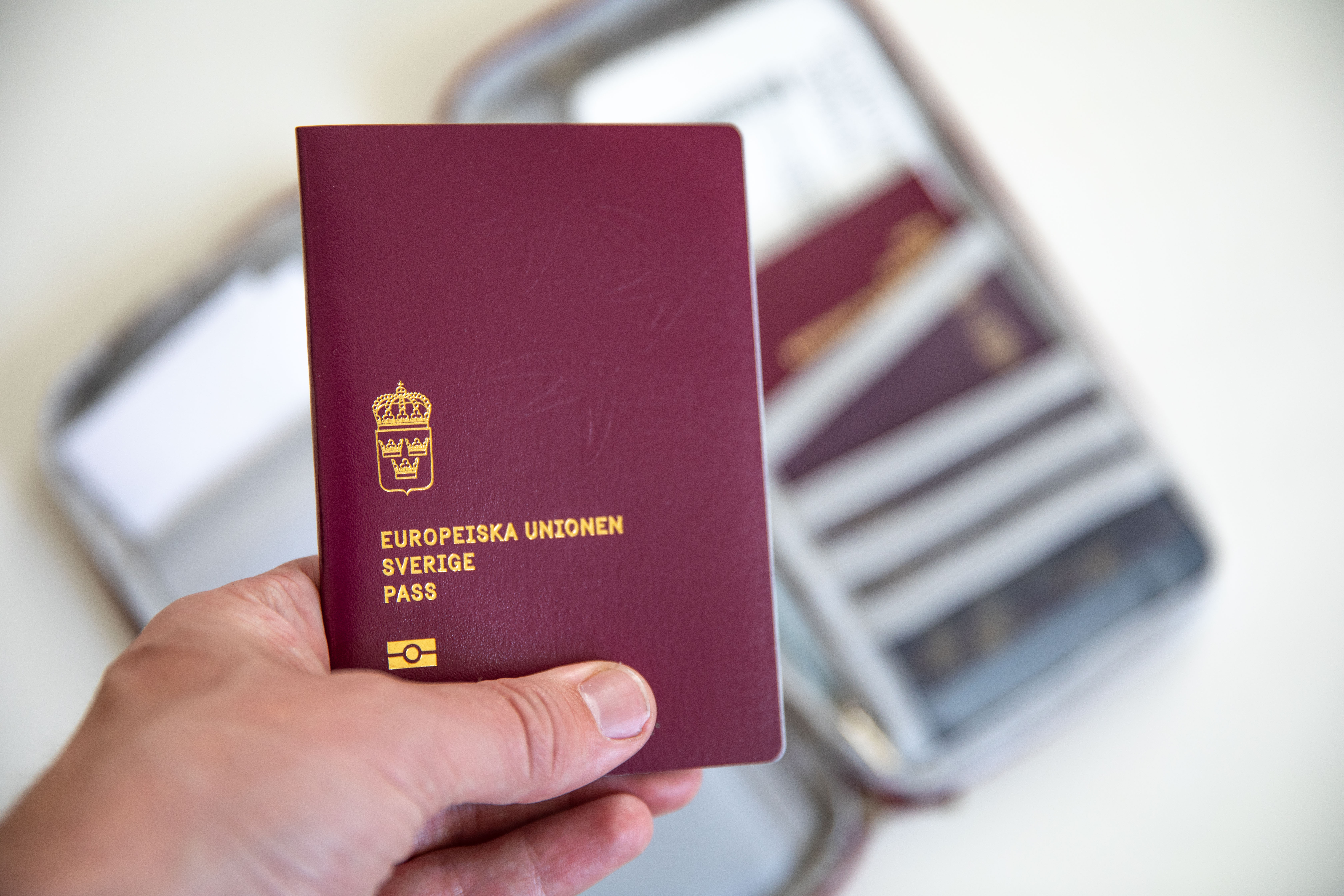 En person håller i ett pass.