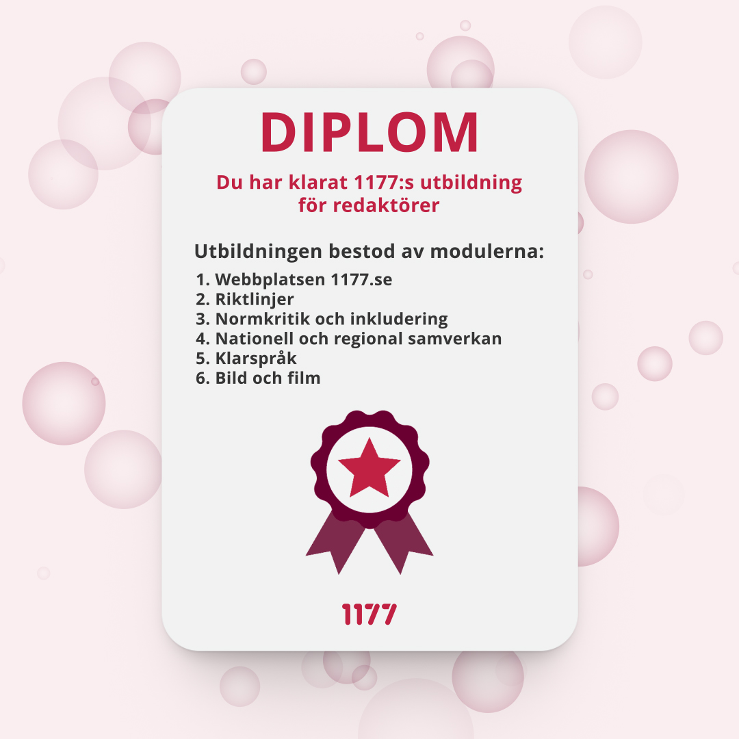 Diplom för redaktör som klarat nationell 1177-utbildning