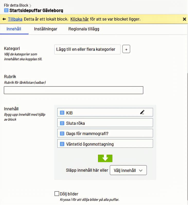 En pufflista för startsidan i Opti.