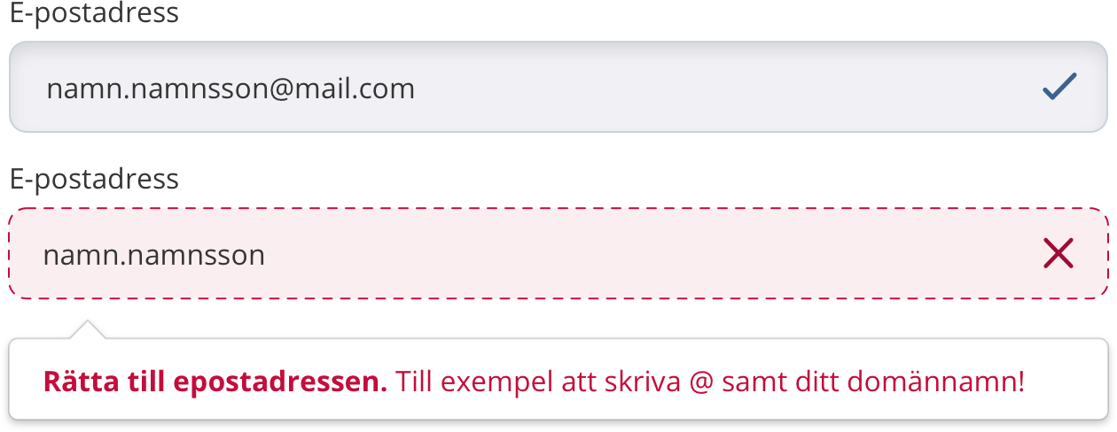 Formulärfält validering samt felmeddelande