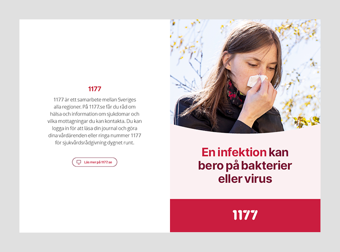 Baksida med avsändartext och framsida med bild och textplatta. 