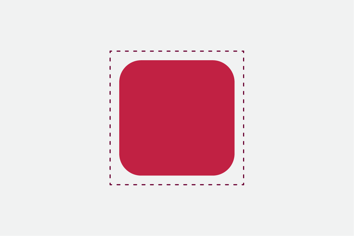 En röd fyrkant med runda hörn