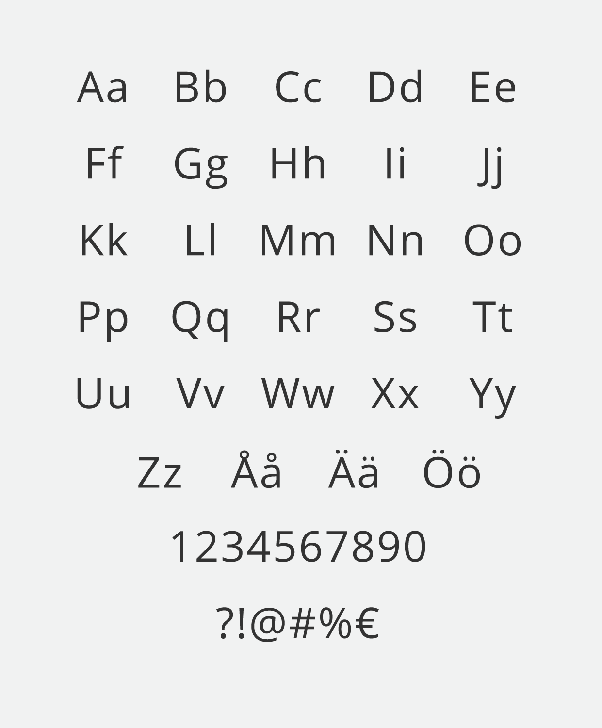 Hela alfabetet  i Open Sans