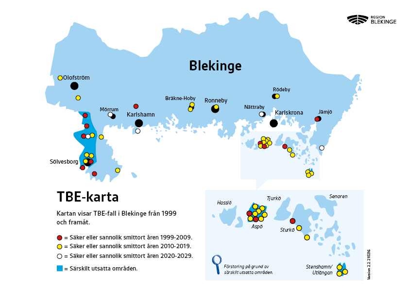 Karta över TBE-fall i Blekinge.