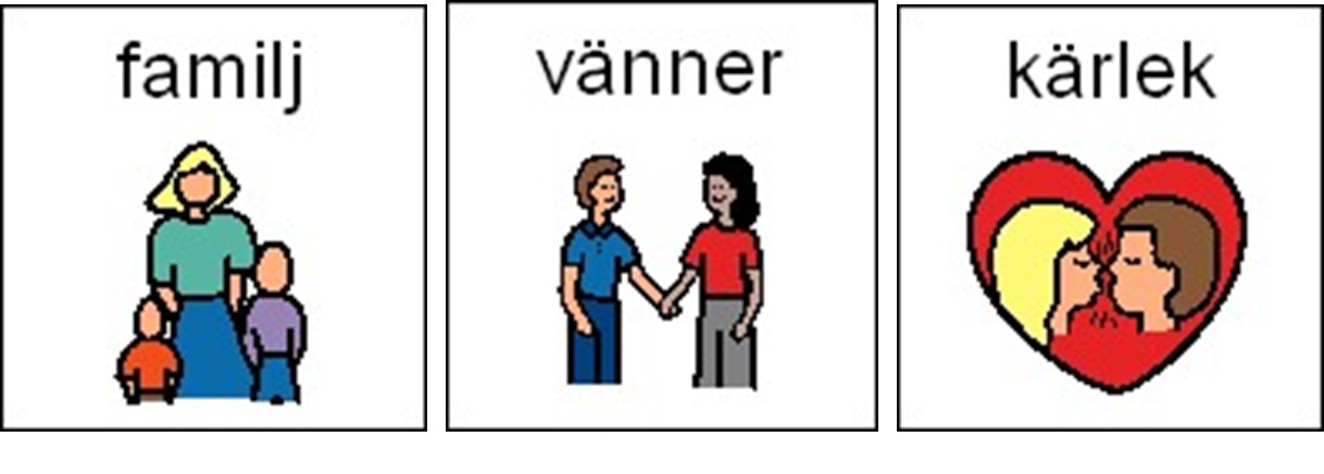 Illustrationer för orden familj, vänner och kärlek.