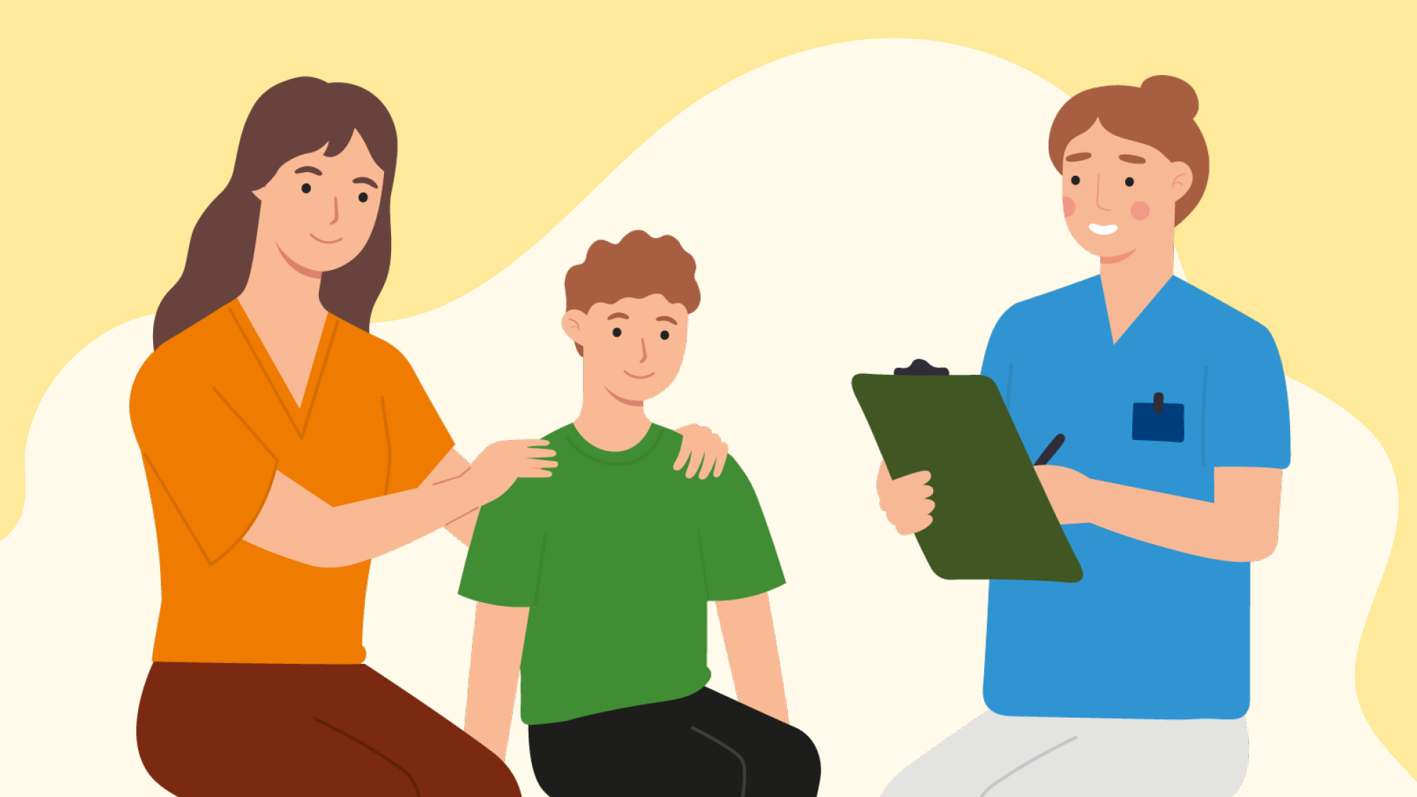 Illustration av personer som är på vårdcentral.