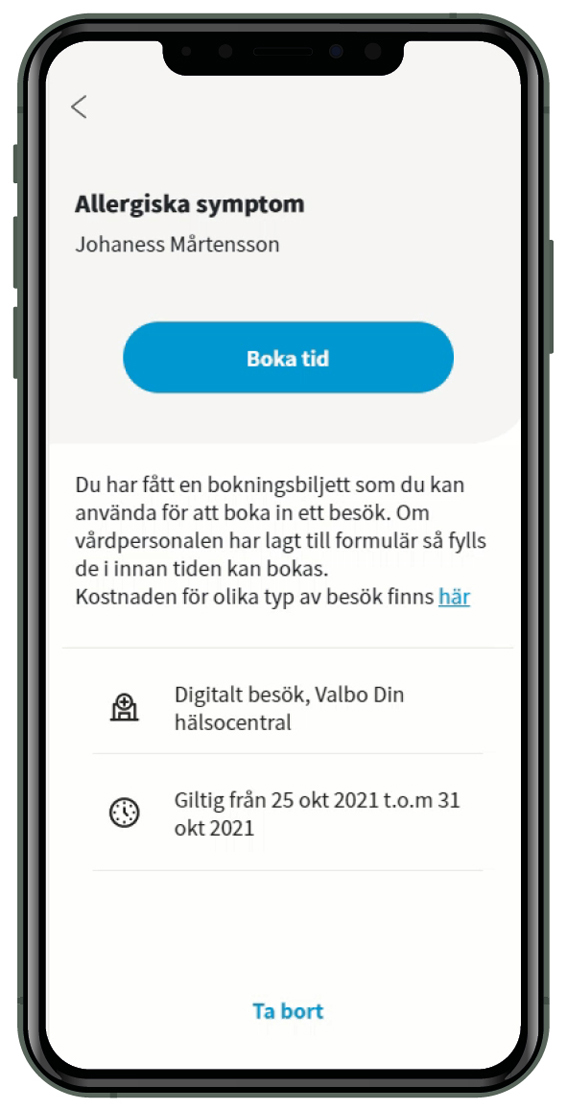 Tidbokning i Min vård Gävleborg på en smarttelefon