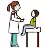 ett barn sitter och pratar med en läkare