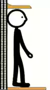 figur som står mot en vägg och mäts