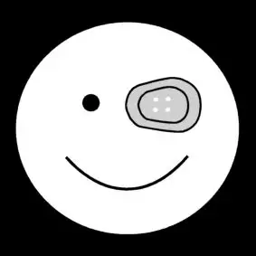 bild på en glad figur med lapp över ena ögat
