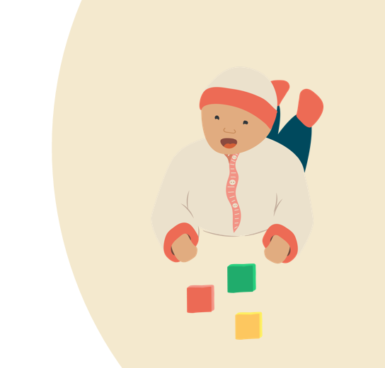 Illustration av det lilla barnet som leker på golvet. 