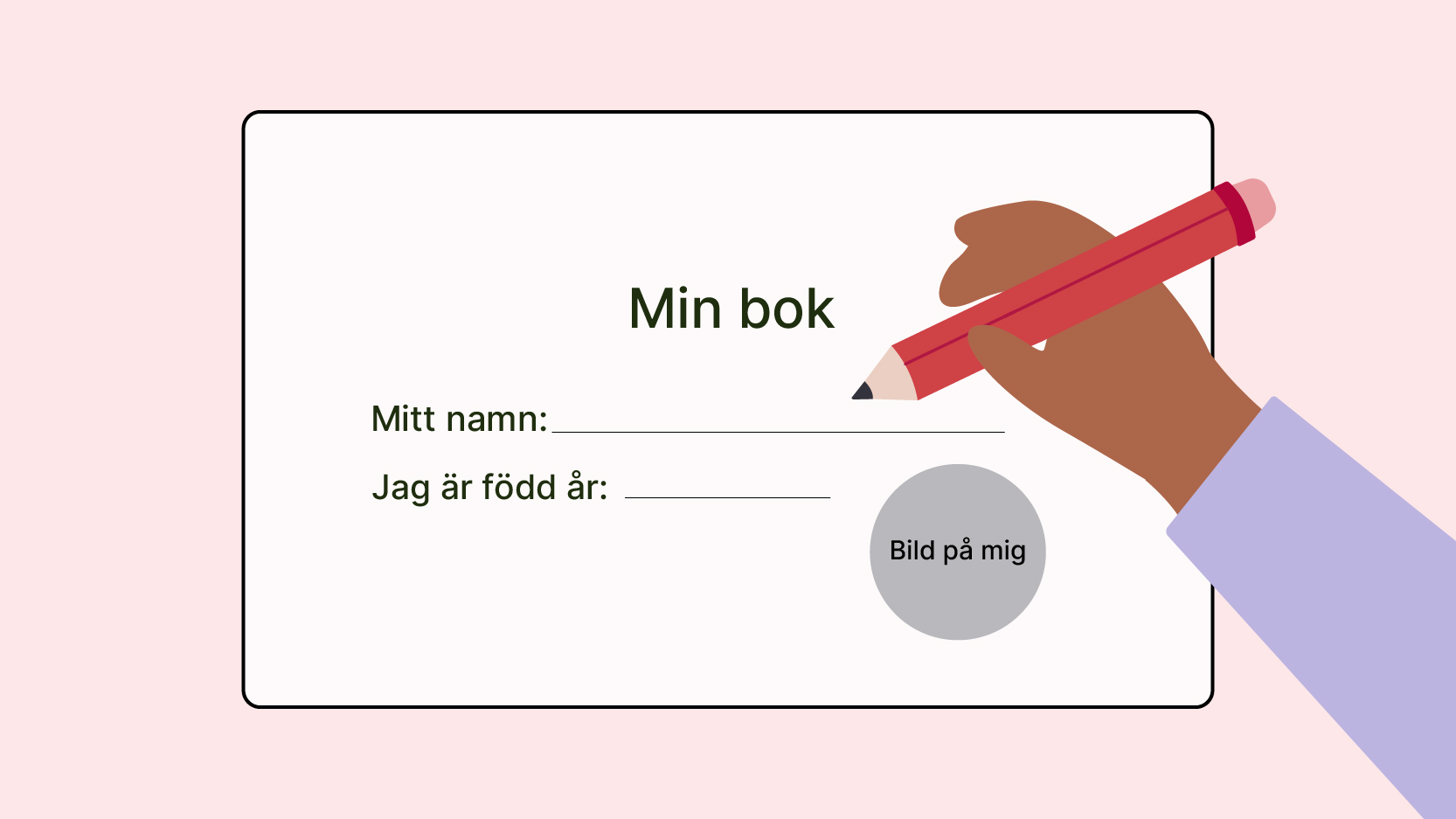 En illustration av min bok. Med namn, när man är född och plats för bild.