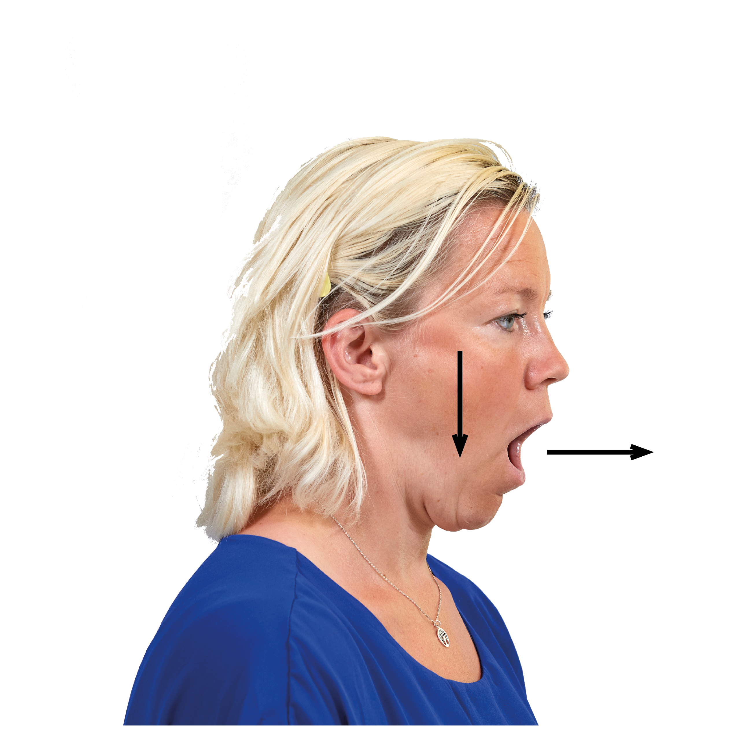 Kvinna i profil gapar