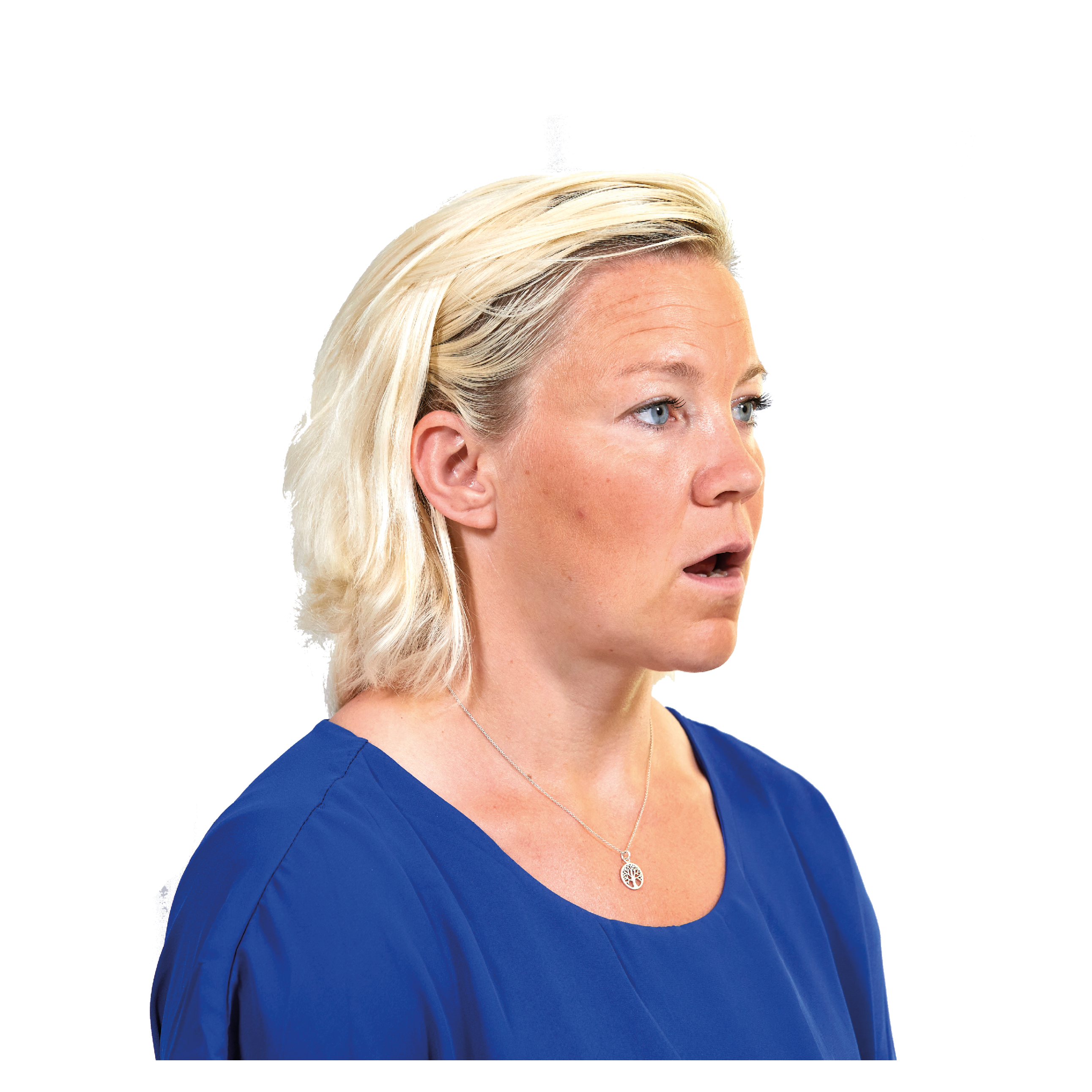 Kvinna i profil gapar. 