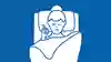 Person ligger nerbäddad i en säng och gör tummen upp. Illustration.