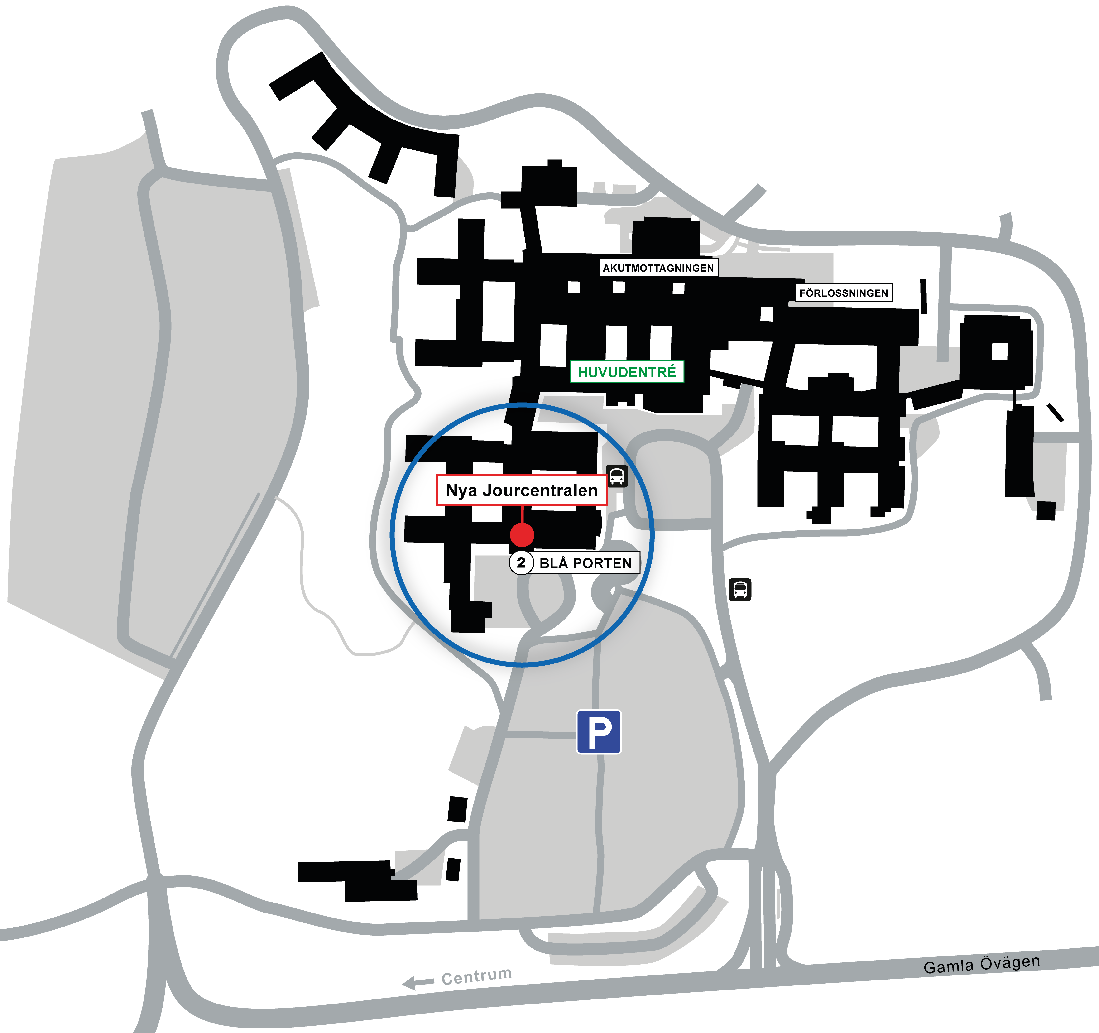 Ritad karta över Vrinnevisjukhuset
