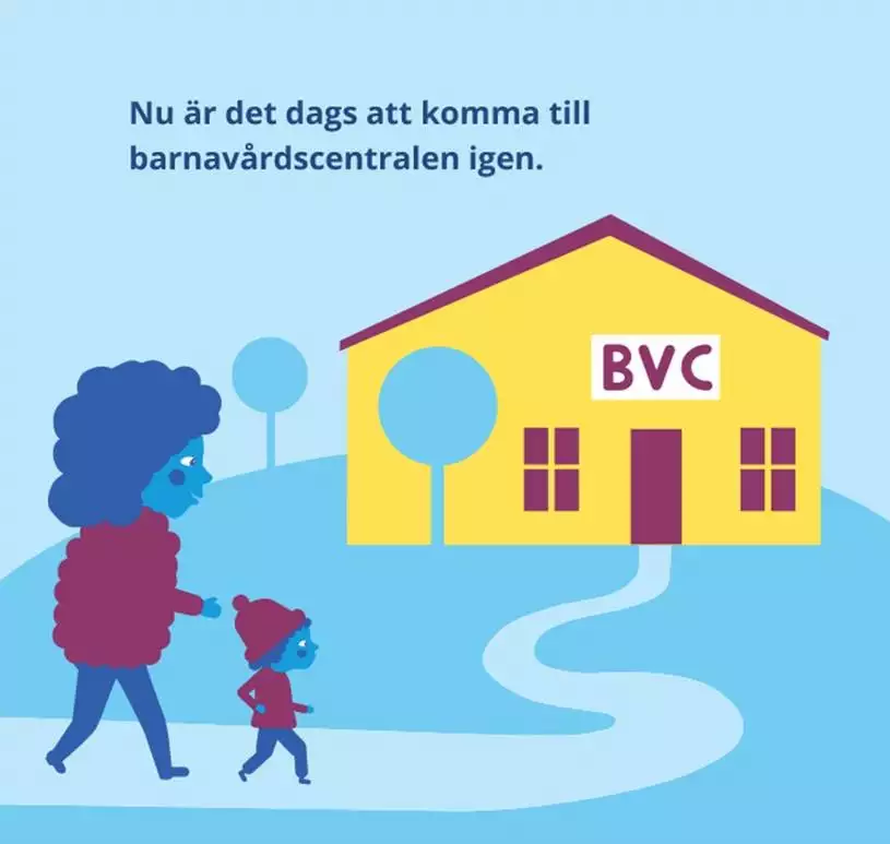 Förälder och barn på väg till BVC.
