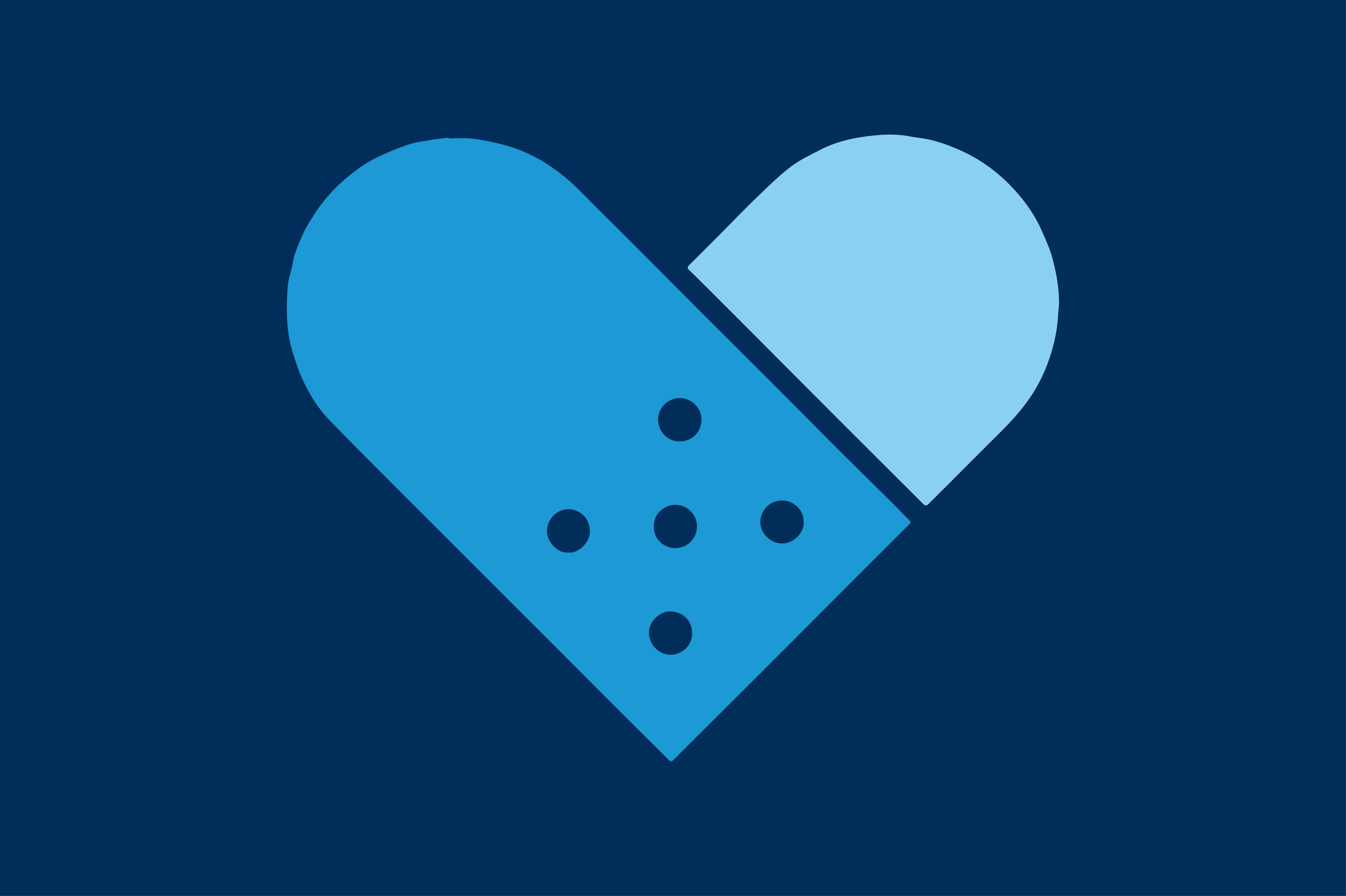 Två blåa plåster formade som ett hjärta.