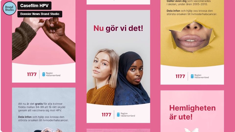 Olika bilder och budskap från HPV-kampanjen med kombologga 1177 och RVN