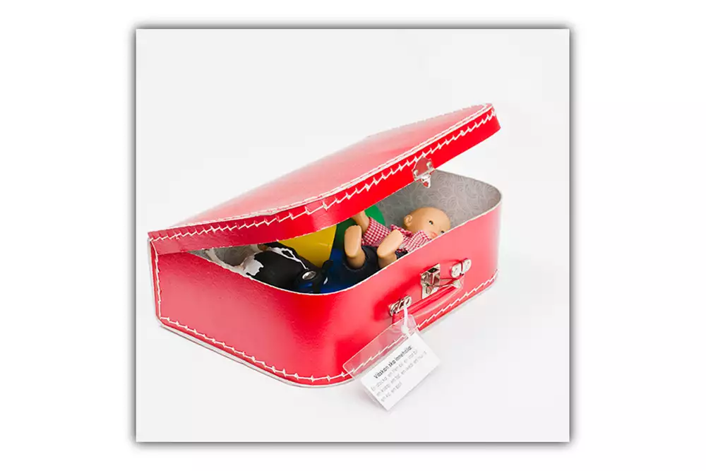 Väska med leksaker som används vid kontroller i barnhälsovården.
