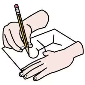 En hand som håller i en penna och ritar en streckgubbe