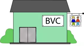 Ett hus med en skylt där det står BVC